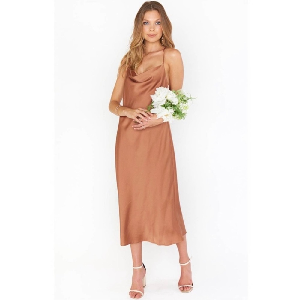 Show Me Your Mumu Verona Cowl Dress in Copper Luxe Satin M